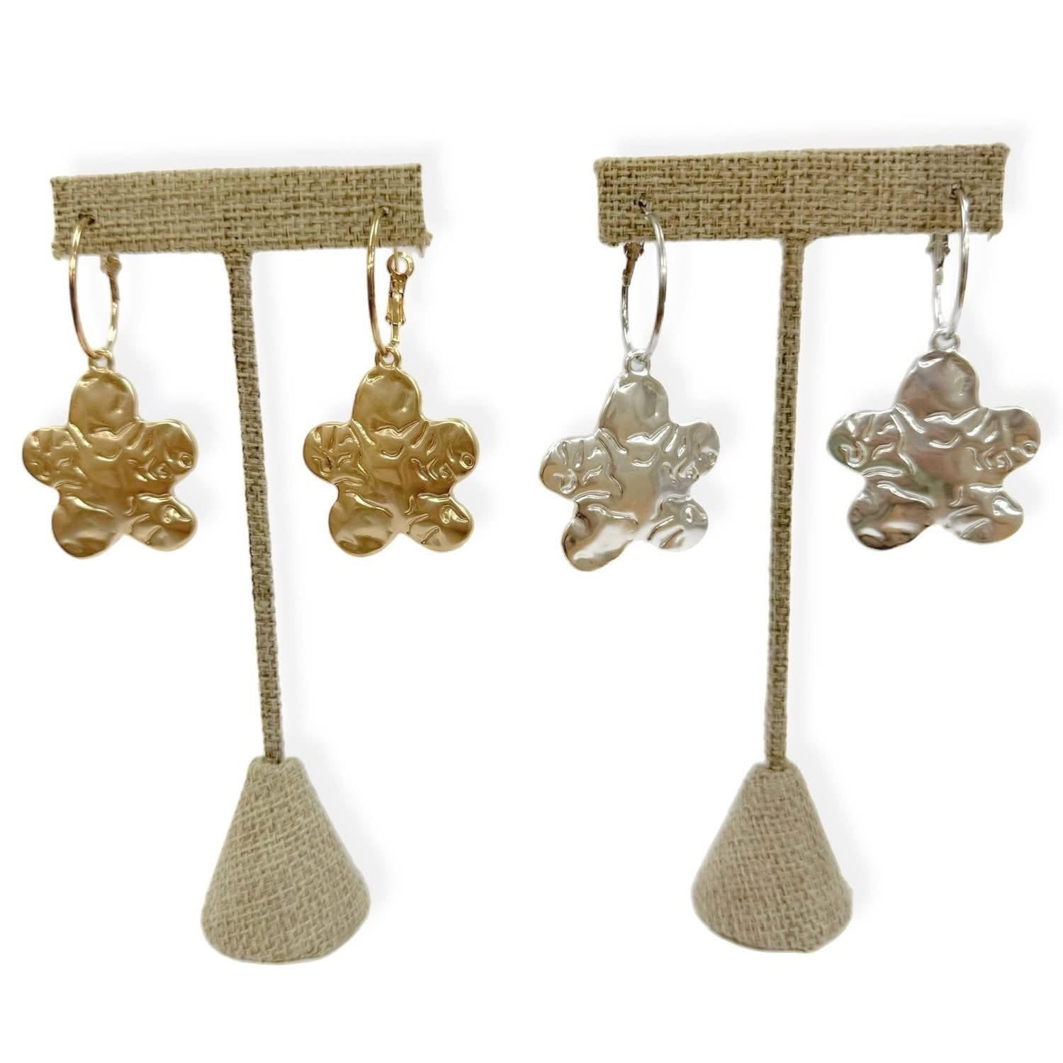 Custom Hammered Silver Metal Flower Earrings