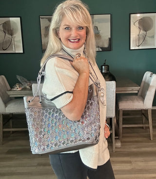 Iridescent Pewter Statement Tote Purse