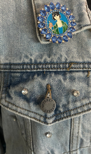 Vintage Inspired Blue Crystal Lady Brooch Pin Pendant