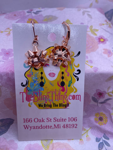 Rose Gold Christmas Bow Hook Earrings