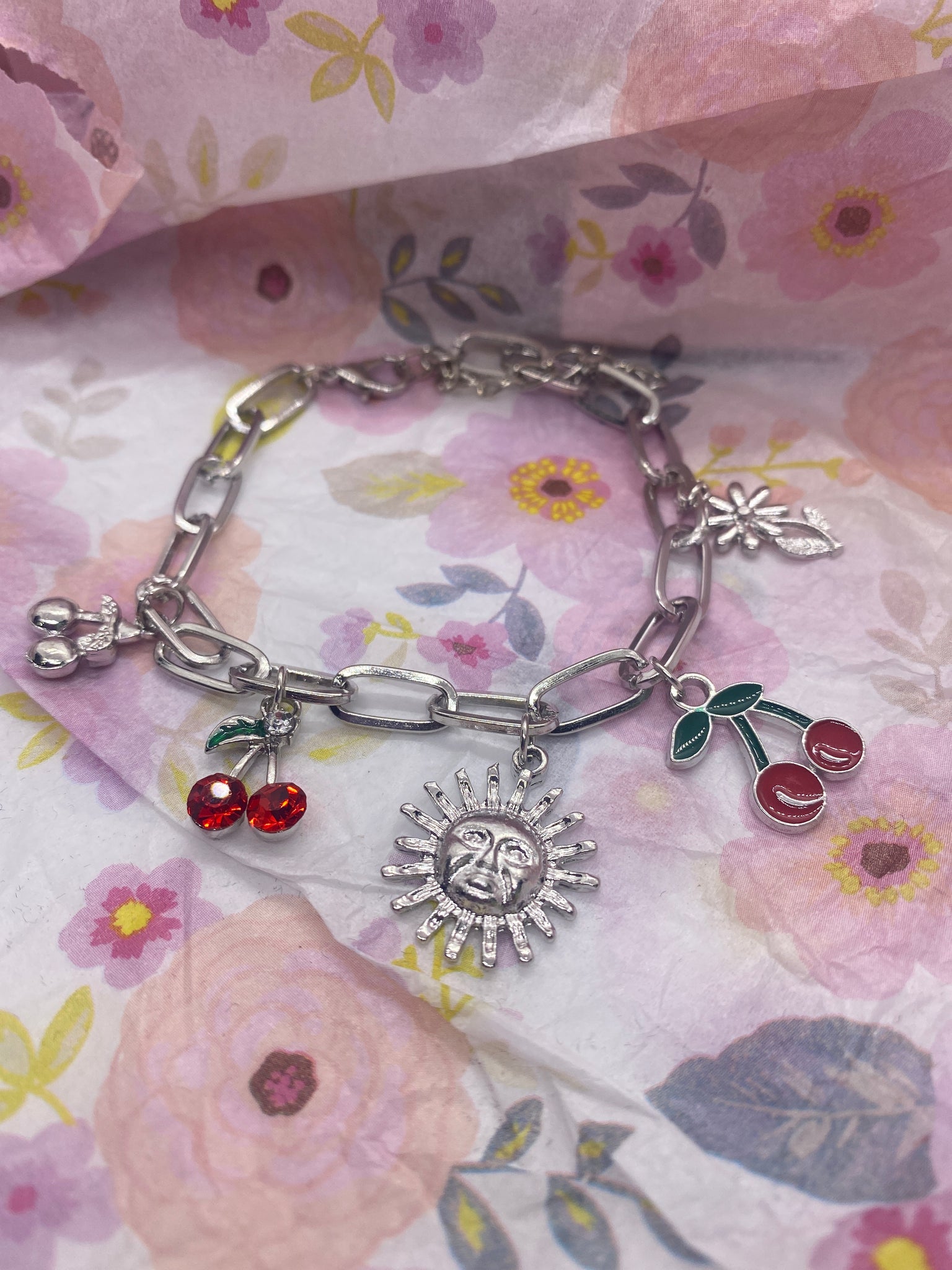 Cherry Paperclip Paper Clip Charm Bracelet