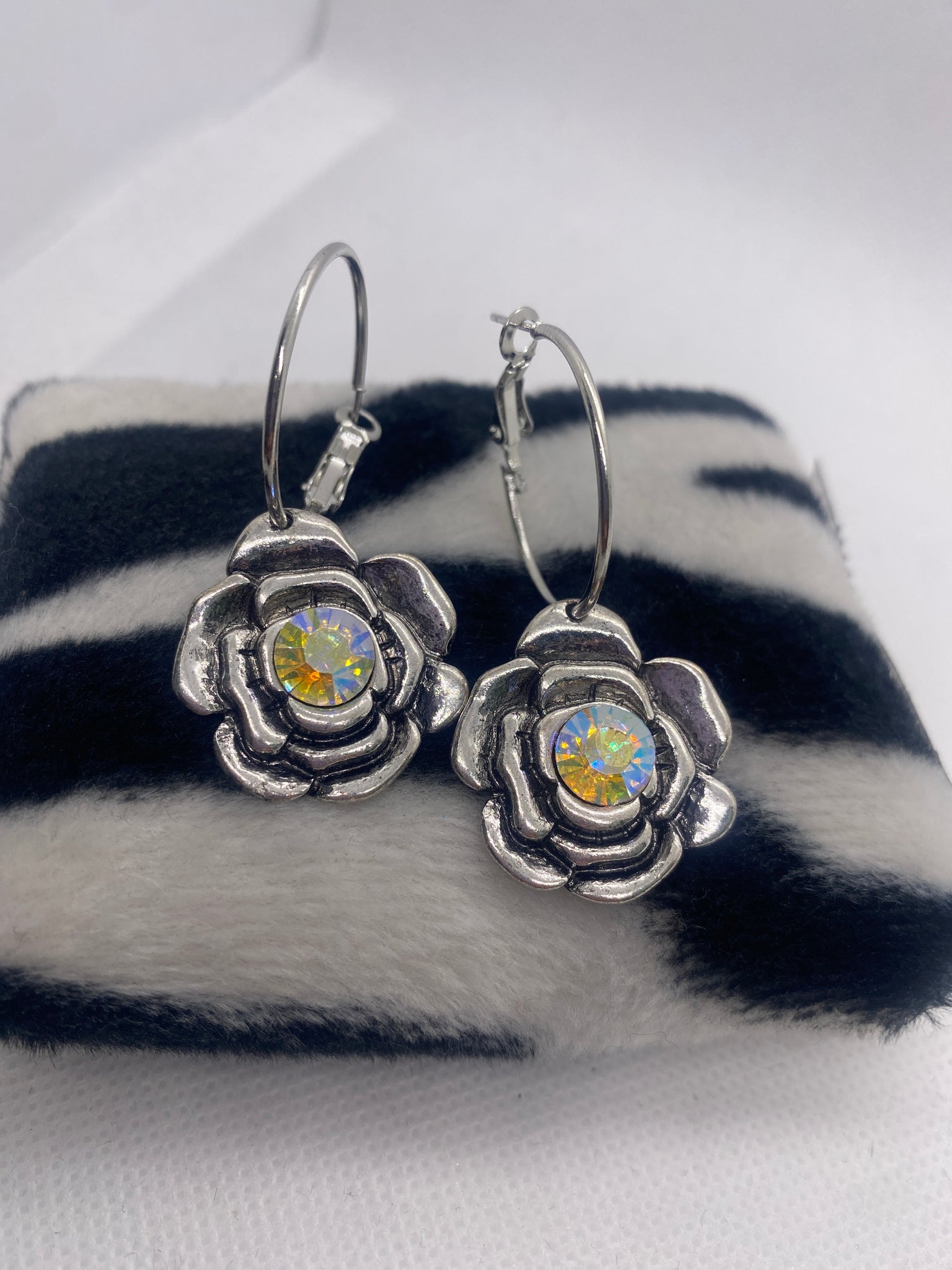 Custom Silver Crystal Rosette Hoop Earring