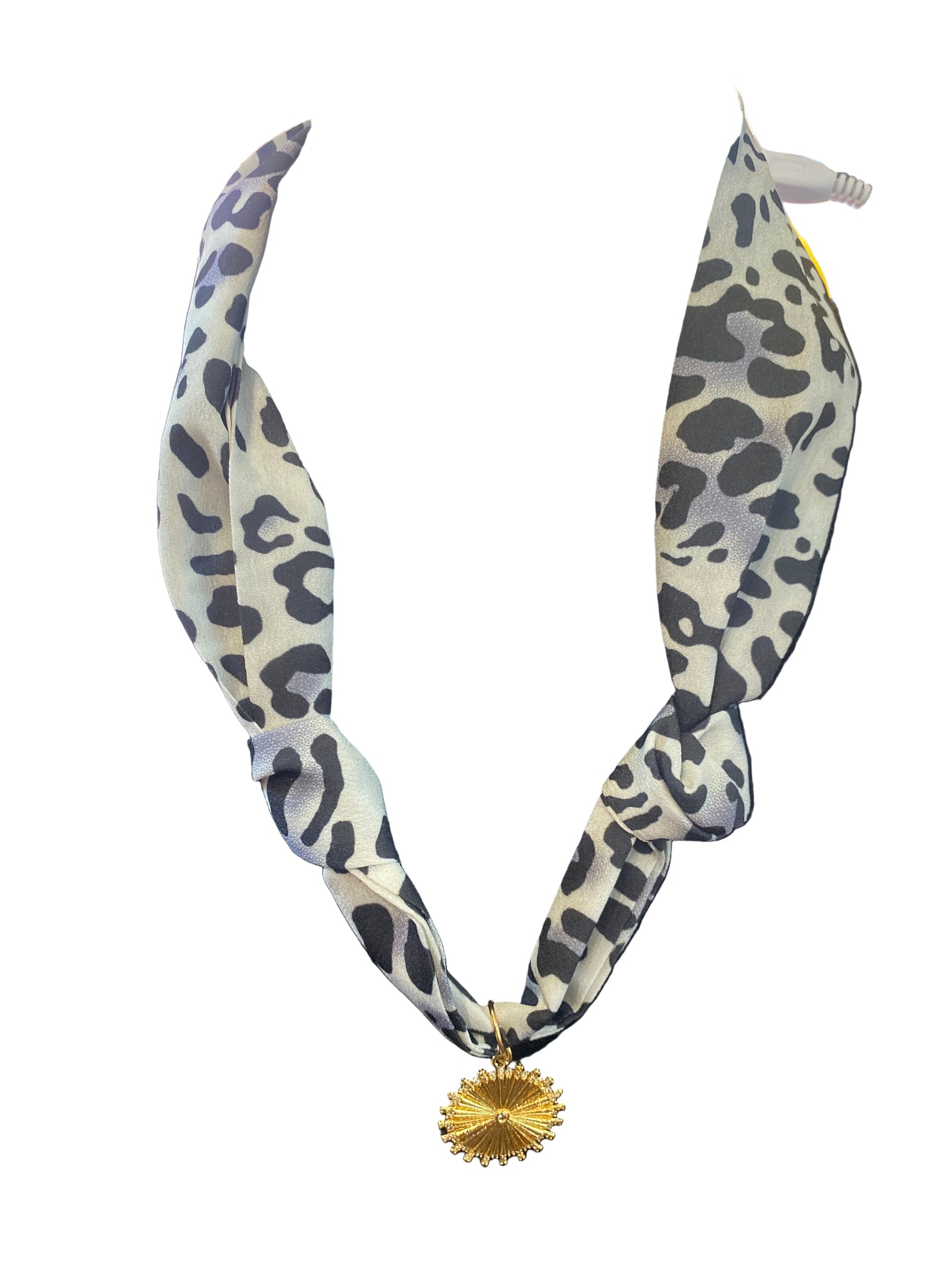 Black Leopard Print Scarf Necklace with Starburst Charm
