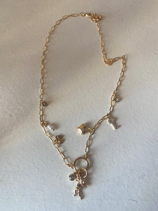 Paperclip Charm necklace with Cupid and 8 Charms
