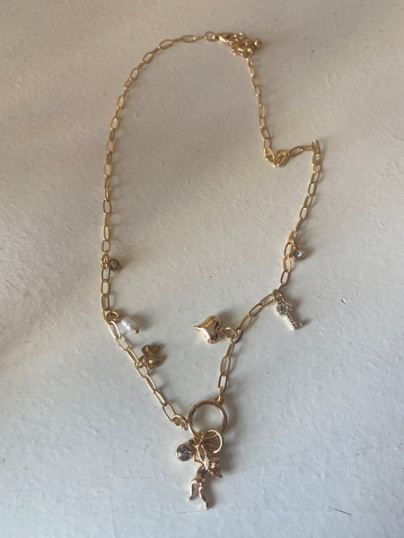 Paperclip Charm necklace with Cupid and 8 Charms