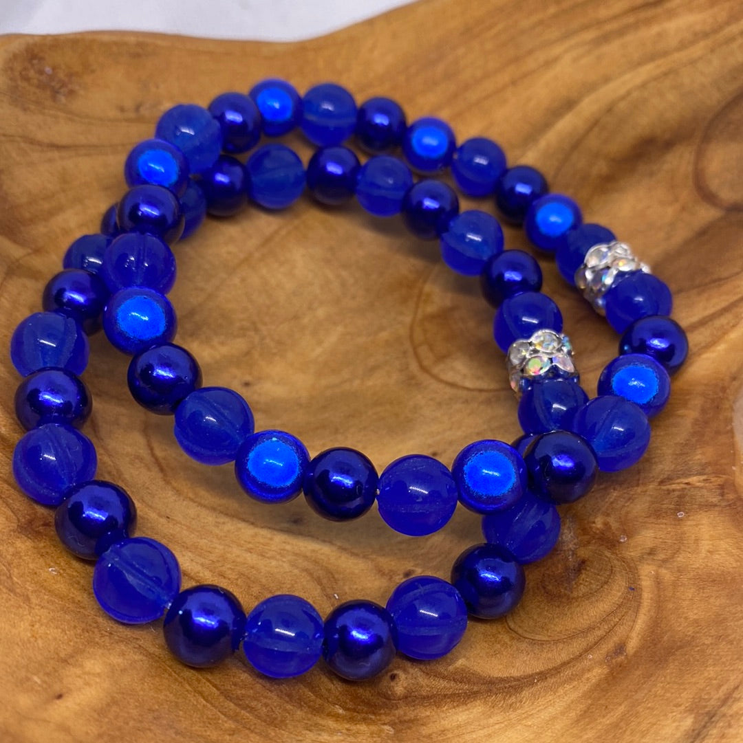 Brilliant Blue Bead Stretch Bracelet