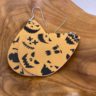 Halloween Lightweight Teardrop BLack ORange Boo Earrings