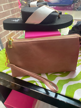 Monogrammable 3 Compartment Crossbody Wristlet Blush