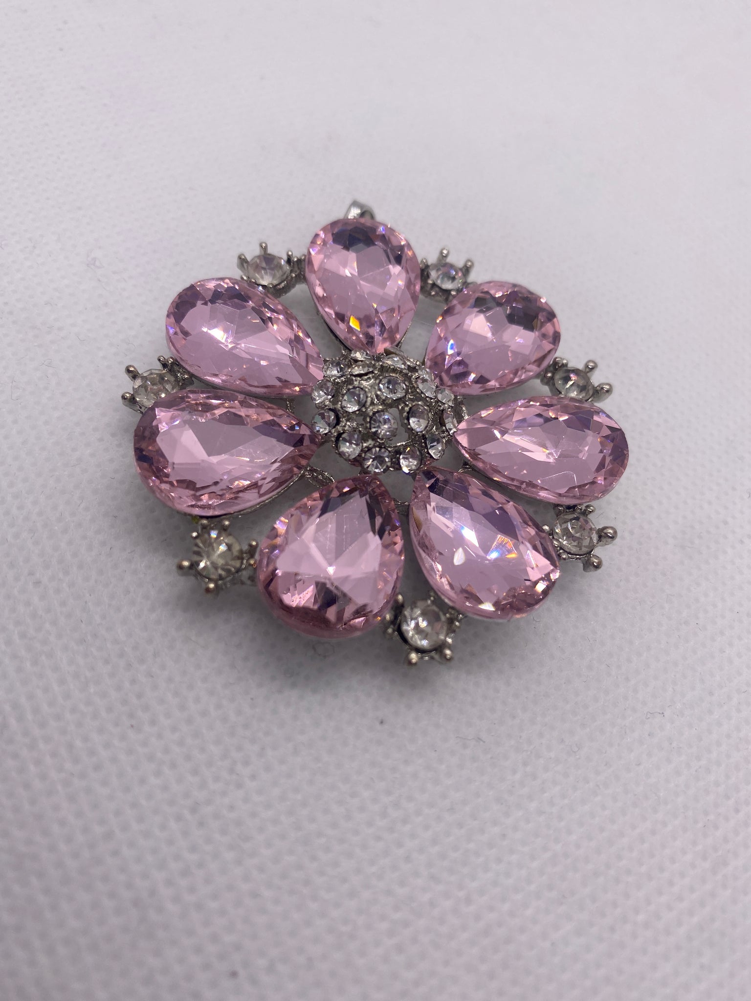 Pink Rhinestone Flower Charm Silver Accent