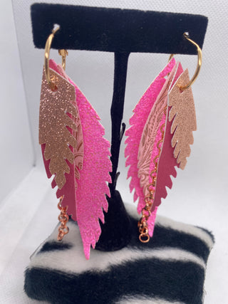 Randans Custom Lightweight Pink Glitter Feather Rose Gold Earrings