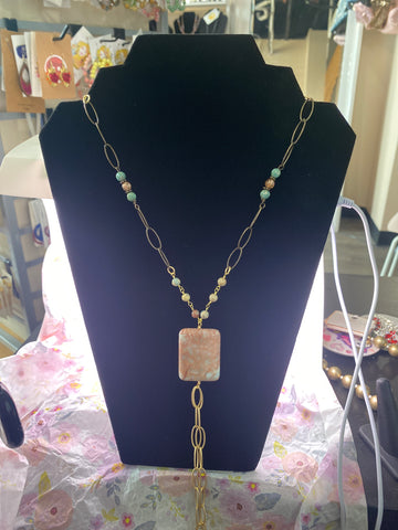 Beaded Gold Tone Base Copper Tone Necklace