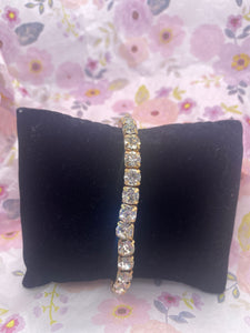 Square Gold Tone Clear Rhinestones Stretch Bracelet