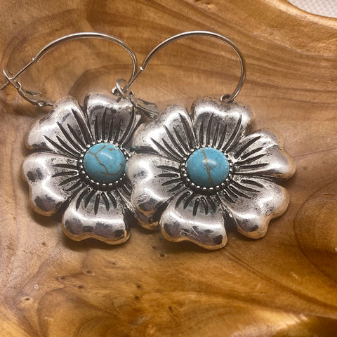 Silver Daisy Blue Center Earrings