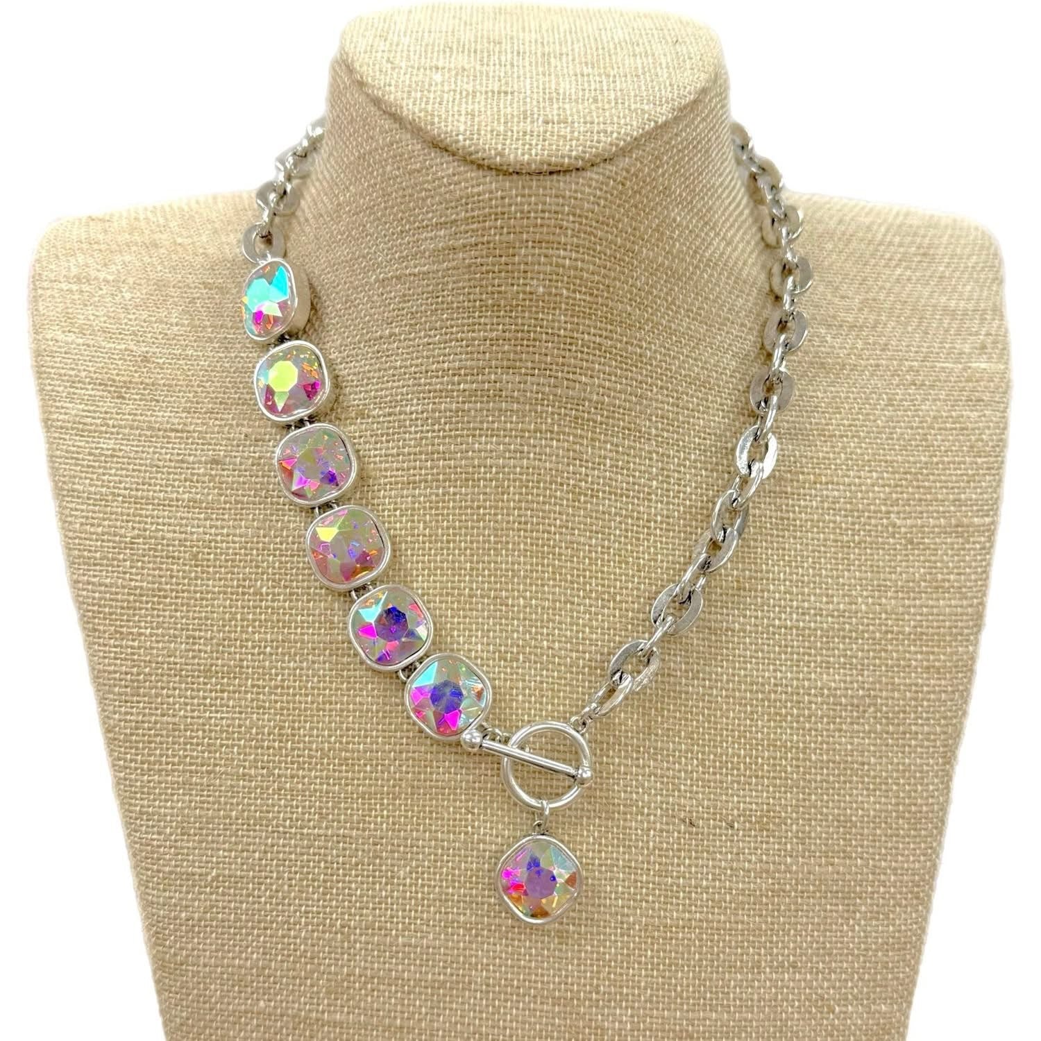 Custom Silver Clear AB Stone Necklace