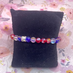 Red White Blue Star Clear Stones Stretch Bracelet