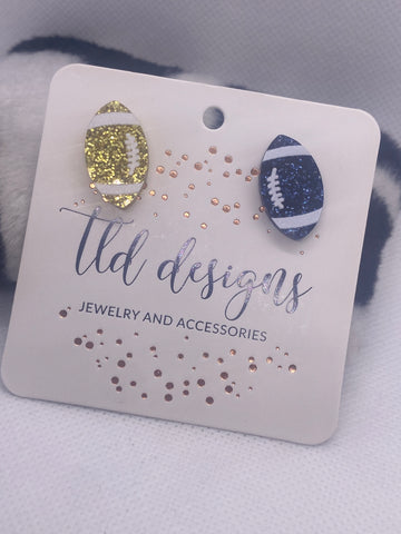 Small Glitter Royal Blue Gold Football Earrings