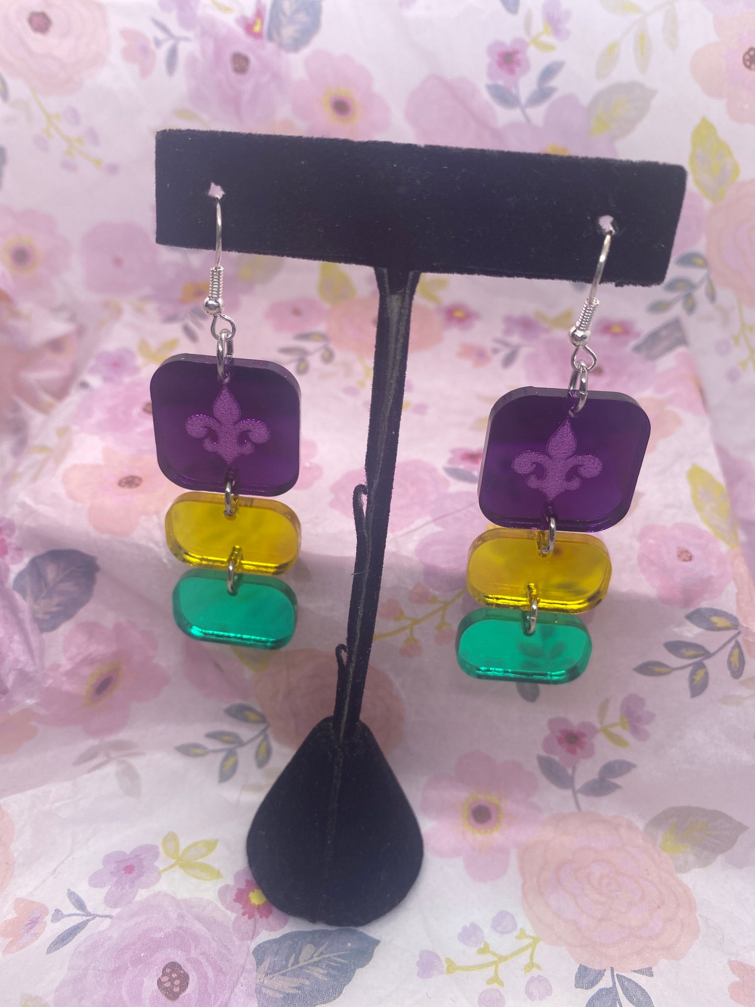 Mardi Gras Fleur De Lis Dangle Earrings