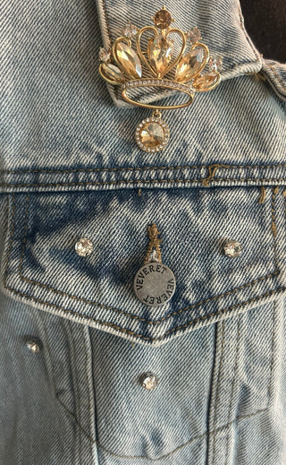 Sparkling Gold Crown Brooch with Champagne Crystals Pin Pendant