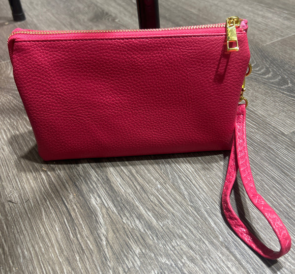 Monogrammable 3 Compartment Crossbody Wristlet Hot Pink