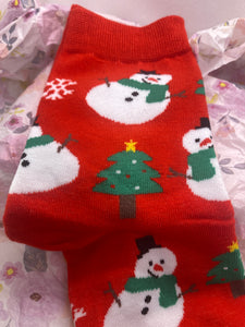 Red Snowman Christmas Tree Socks