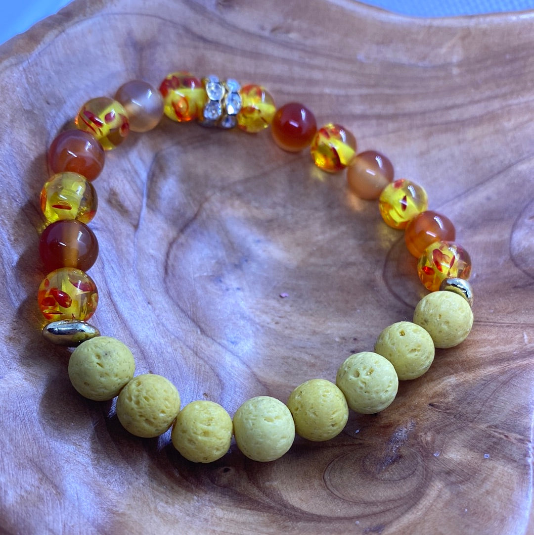 Orange Yellow Lava Bead Dtretch Bracelet