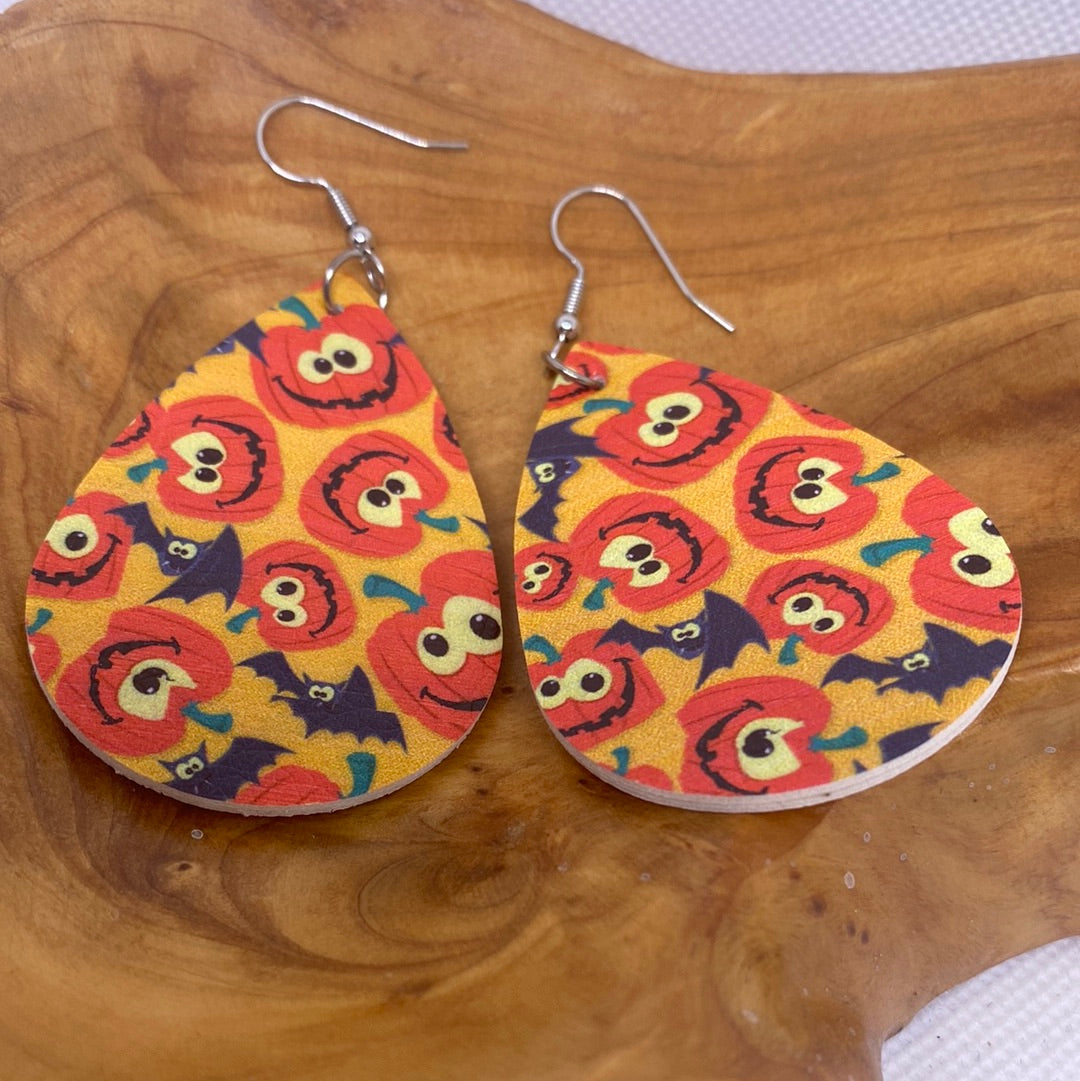 Orange Pumpkin Halloween Teardrop Earrings