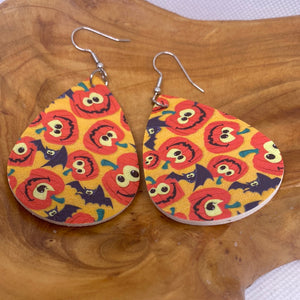 Orange Pumpkin Halloween Teardrop Earrings