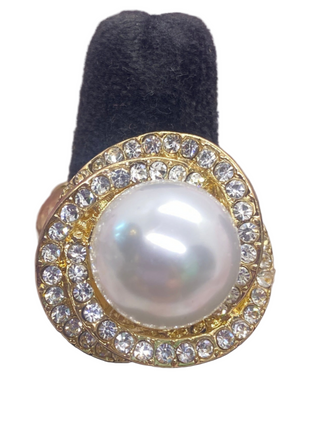 Faux Pearl Gold Tone Stretch Ring