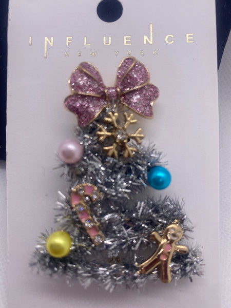 Silver Glitter Tree Christmas Pin Pendant