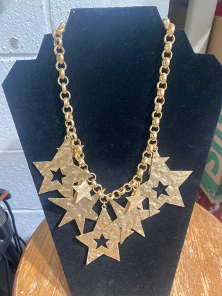 Custom Hammered Golden Star Statement Necklace