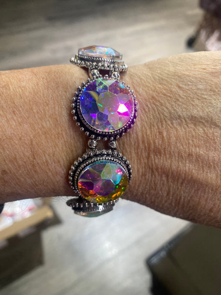 AB Round Stone Clear Stretch Bracelet