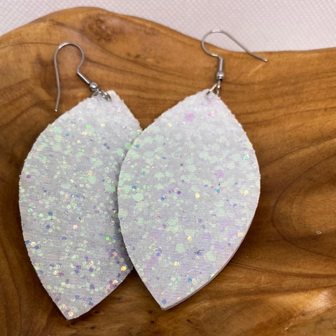 White Teardrop Glitter Earrings