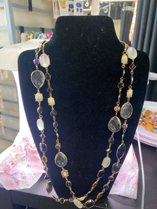52 inch Shades of Black Brown Gem Necklace
