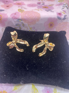 Gold Tone Ribbon Post Earrings