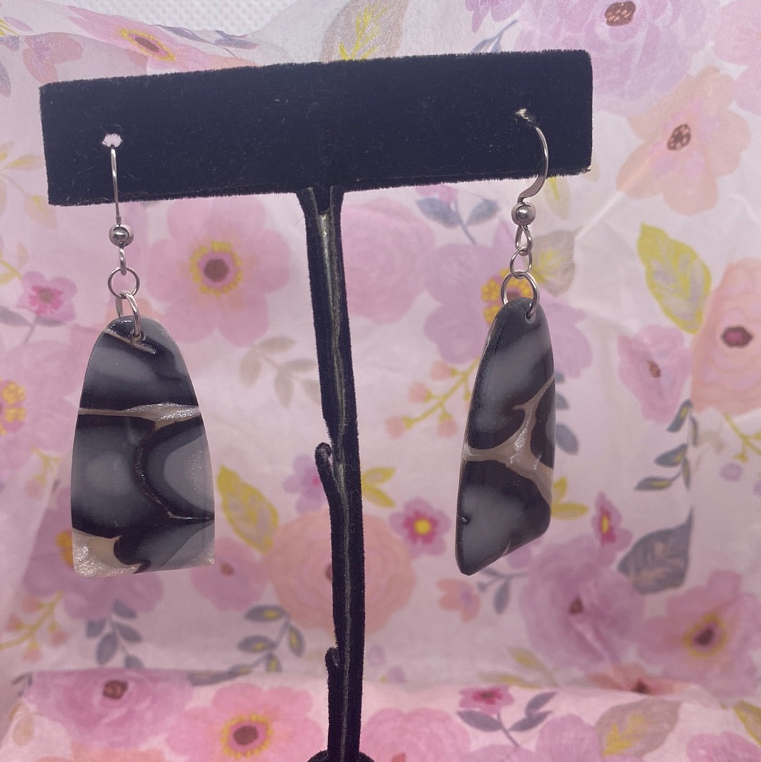 Shades of Grey White Swirl Handmade Polymer Clay Earrings