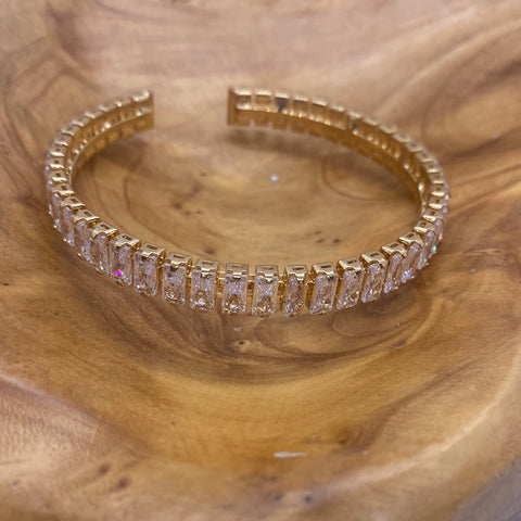 Rectangle Crystal Gold tone Stretch Cuff Bracelet