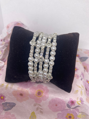 Faux Pearl Crystals Rhinestones Wrap Bracelet