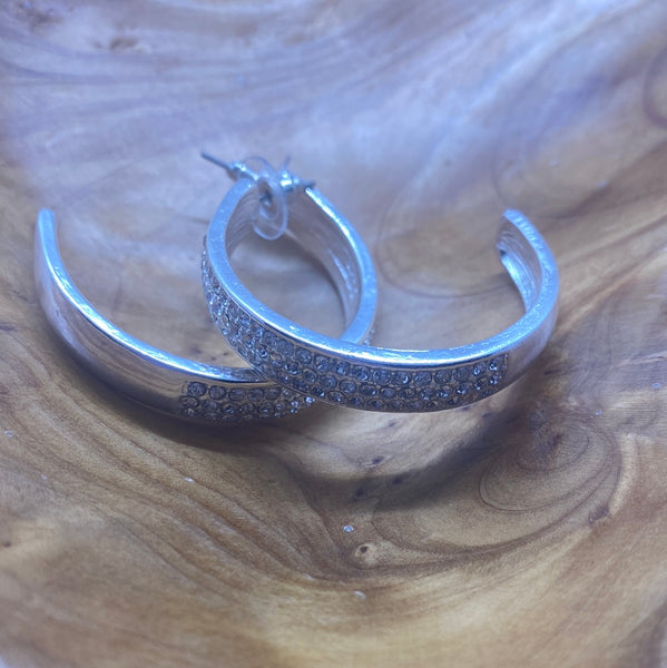 Front Pave Stone Hoop Earrings