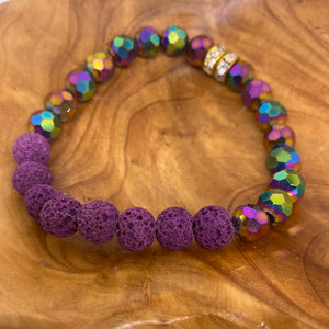 Purple Lava Stone Shiny Bead Stretch Bracelet