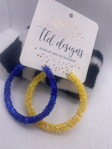 Blue Gold Lightweight Glitter Hoop Earrings