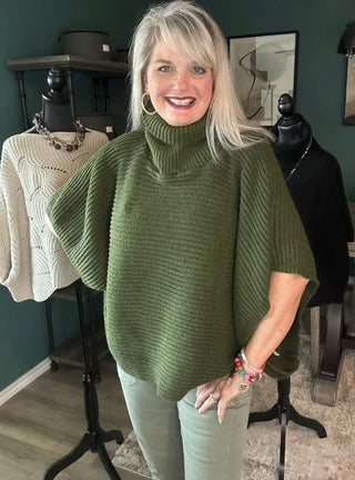 Olive Green Turtleneck Poncho