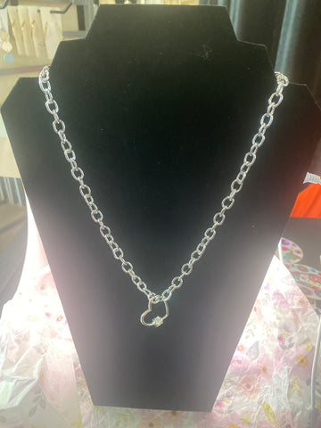 Silver Tone 18 inch Necklace w Heart Carabiner