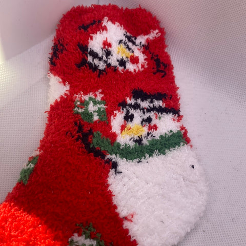 Red Fuzzy Snowman Socks Sz 9-11