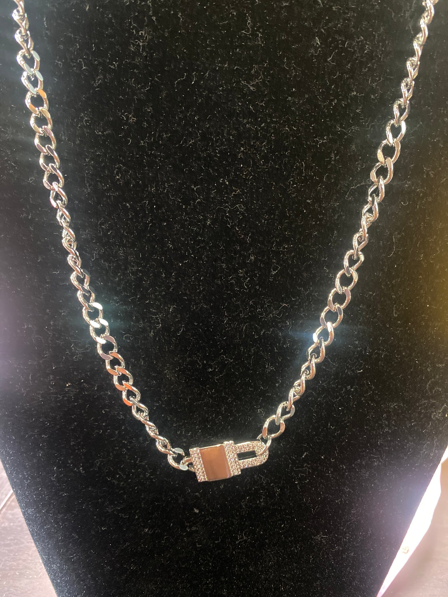 Silver Tone Pave Lock Chain