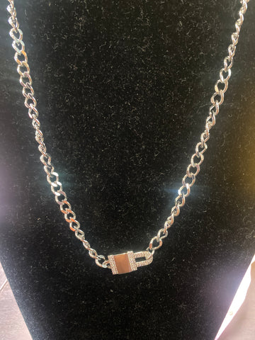 Silver Tone Pave Lock Chain