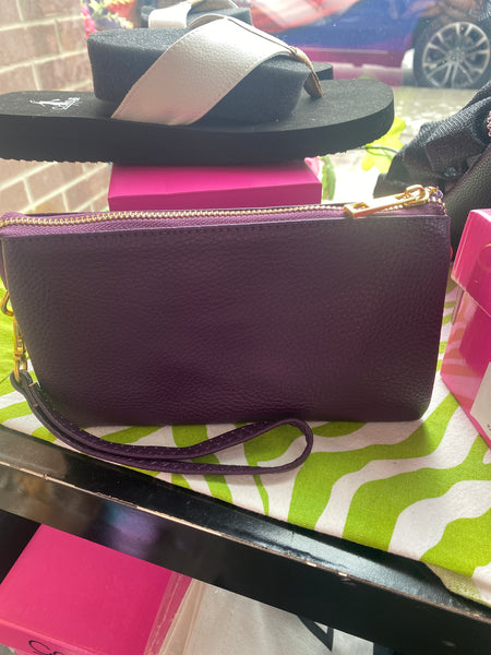 Monogrammable 3 Compartment Crossbody Wristlet Deep Purple