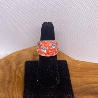 Pink Coral Multi Color Rhinestones Ring