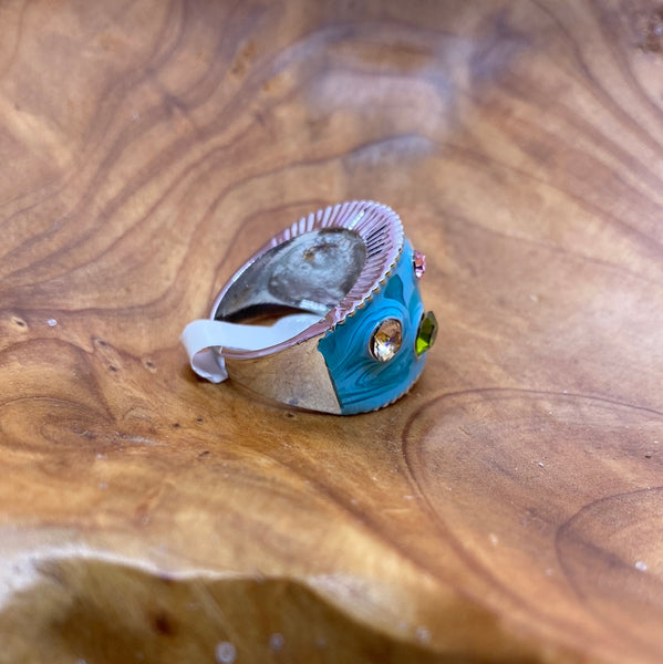 Turquoise Multi Color Stones Silver Ring