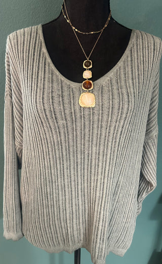 Made in Italy Soft Sage Ribbed V Neck Sweater
