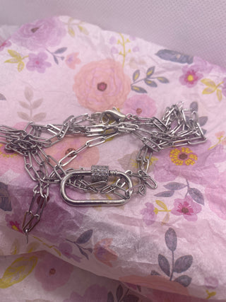 34 inch Silver Tone Paper Clip Necklace Chain w Carabiner